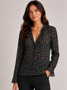 The Kooples Black Sheer Floral Print Blouse